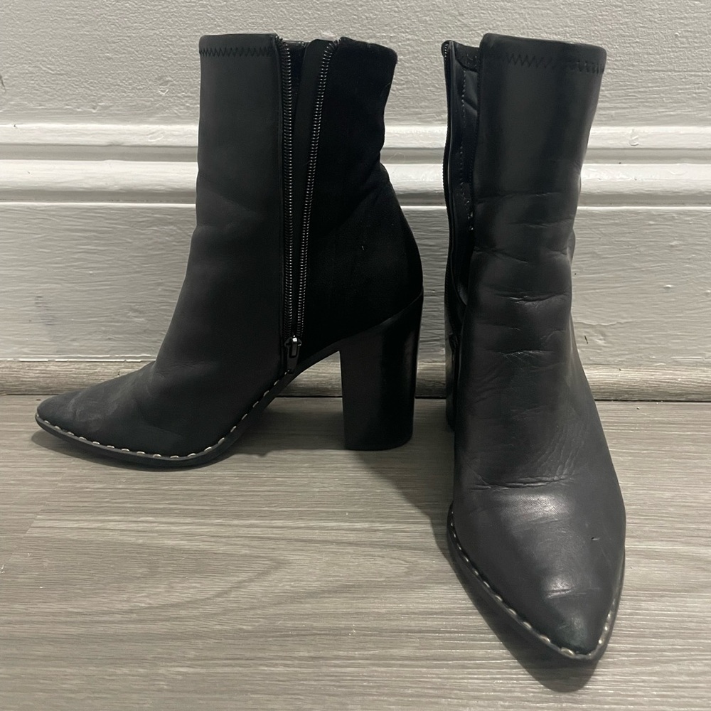 Aldo Black Leather and Suede Ankle Boots with Silver Studs